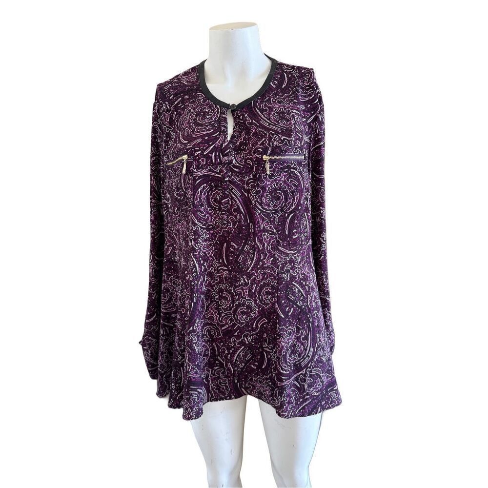 Rafaella women’s vintage plum purple long sleeve button up blouse XXL paisley